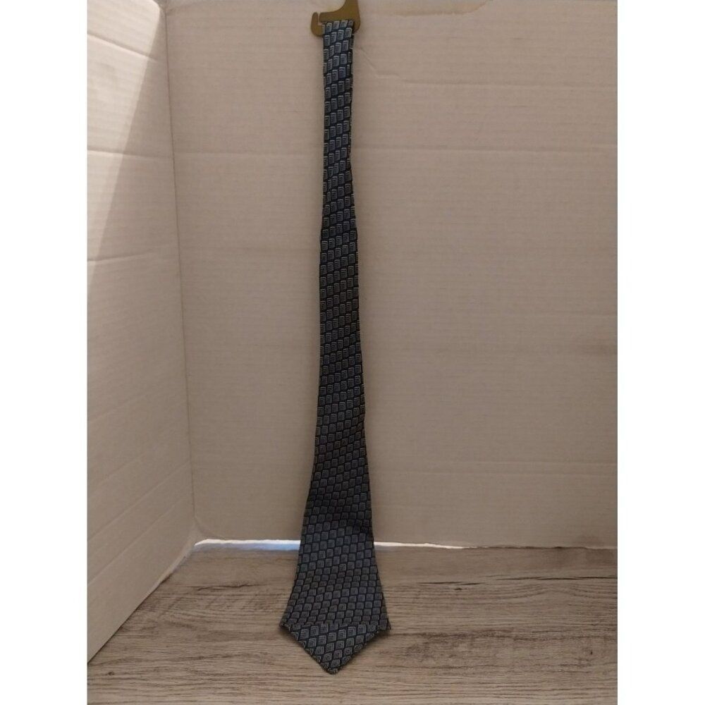 Vintage Arco Cravats Tie 48" Geometric Pattern Blue & Black